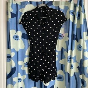 Black and white polka dot romper